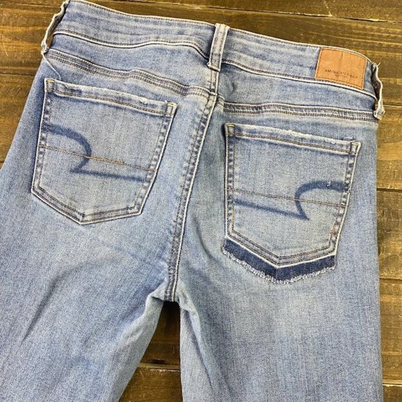 American Eagle Super Stretch X Mid Rise Jegging Busted Knees Sz. 4 w/ 29" Inseam - Picture 3 of 10